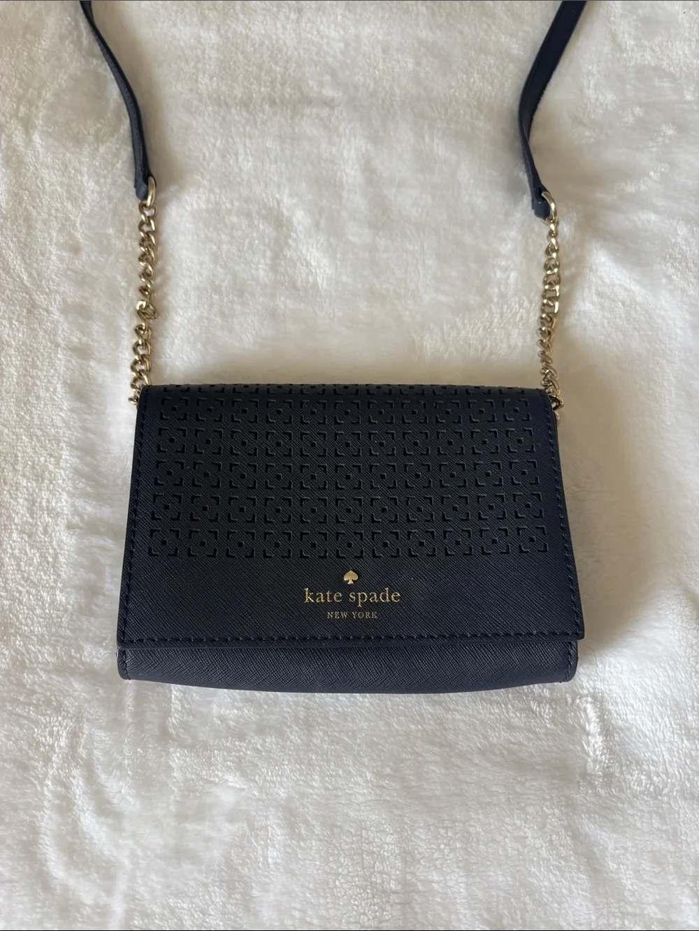 Kate Spade Navy Crossbody Bag with Gold Chain